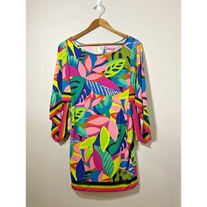 Trina Turk Swim Dress‎ Cover Up Tunic Rainforest Multicolor SMALL Kimomo Sleeve